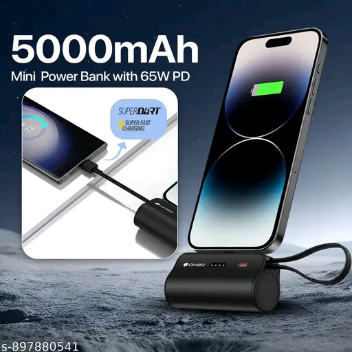 मिनी पावर बैंक 5000mAh के साथ 65W PD, बिल्ट-इन टाइप-C केबल, LED बैटरी इंडिकेटर, यात्रा के लिए अल्ट्रा-कॉम्पैक्ट