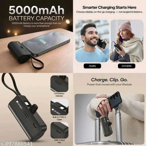 मिनी पावर बैंक 5000mAh के साथ 65W PD, बिल्ट-इन टाइप-C केबल, LED बैटरी इंडिकेटर, यात्रा के लिए अल्ट्रा-कॉम्पैक्ट